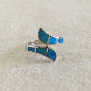 925 boho fire blue opal ring size 7/8/9